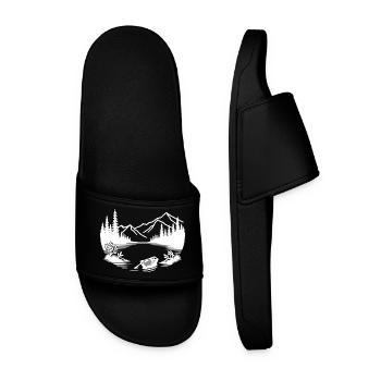 Minimalist mountain lake with rowing boat - Men’s Pool Sliders - black - Front