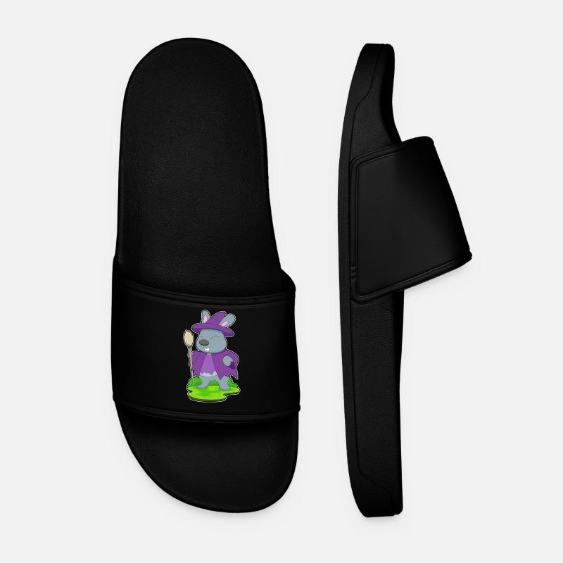 Bunny Halloween Witch - Men’s Pool Sliders - black