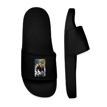 Bear | Brown Bear | Grizzly Bear | Animals - Men’s Pool Sliders - black - Front