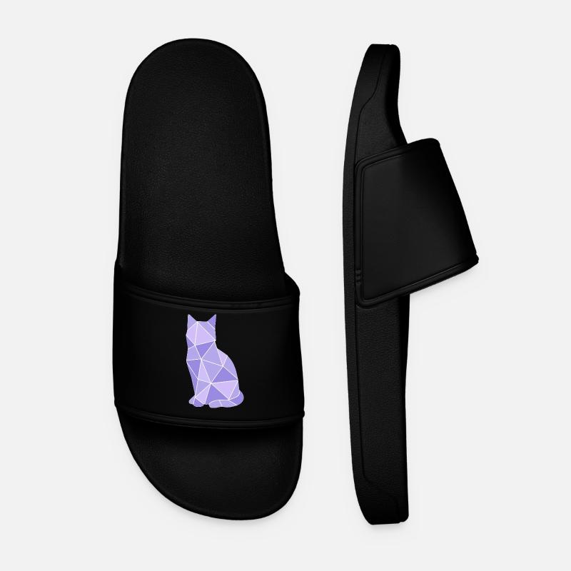 Geometric Cat Lavender - Men’s Pool Sliders - black
