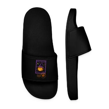 Postage stamp - Halloween pumpkin with magic hat - Men’s Pool Sliders - black - Front