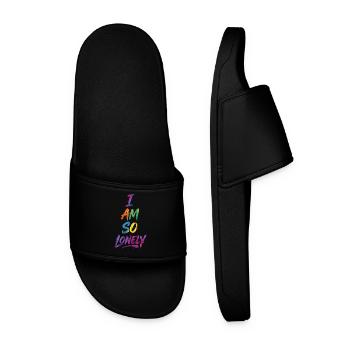 I Am So Lonely Say Colorful Text Painting Print - Men’s Pool Sliders - black - Front