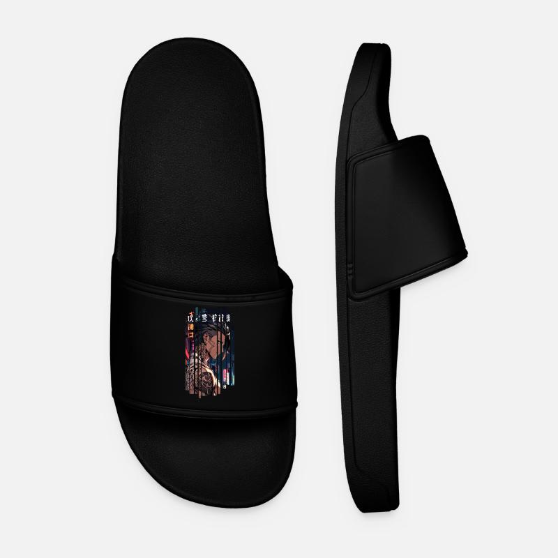Red Cyber Tattooed Man - Men’s Pool Sliders - black
