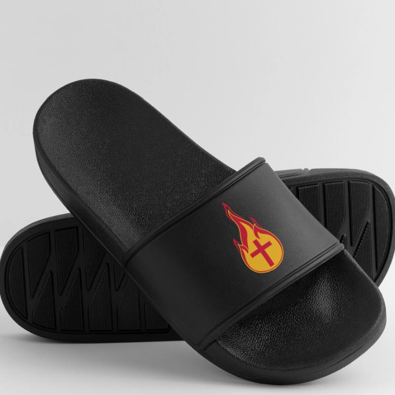 fire flames hot burn burned torch loder Men’s Pool Sliders