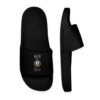 Kos Greece Coat of Arms Crown – Travel Souvenir - Men’s Pool Sliders - black - Front
