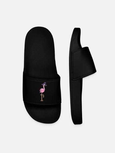 Flamingo Halloween Witch - Men’s Pool Sliders - black