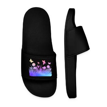 Flower Meadow Watercolors Garden Flowers - Men’s Pool Sliders - black - Front