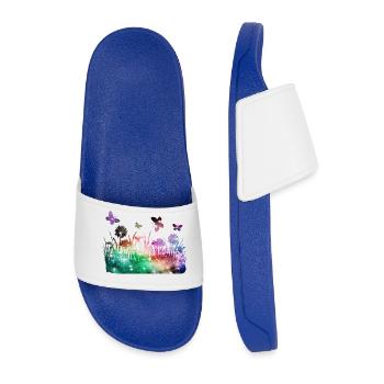 Flower Meadow Galaxy Garden Butterflies - Men’s Pool Sliders - royal blue - Front