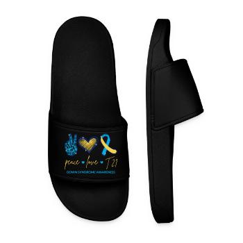 Peace Love T21 - Down Syndrome Awareness I - Men’s Pool Sliders - black - Front