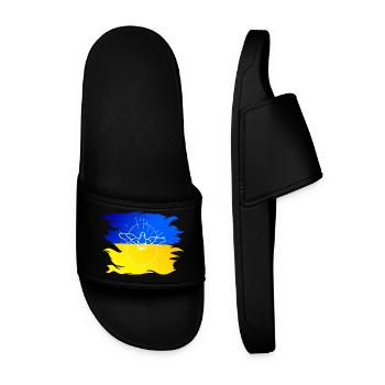 Ukraine flag with dove of peace - Men’s Pool Sliders - black - Front
