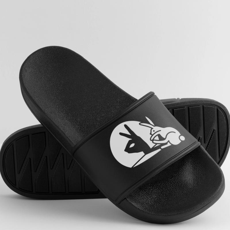 Funny Rabbit Hand Shadow Projection Rabbit Men’s Pool Sliders