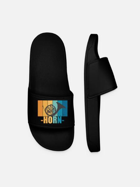 Horn Vintage Musiker Instrument Geschenk - Männer Badelatschen - Schwarz