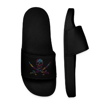 LGBTQIA+ T-Shirt Skull Sword Word Cloud Gay Pride - Men’s Pool Sliders - black - Front