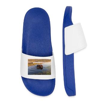 elephants at the water in Namibia Africa - Men’s Pool Sliders - royal blue - Front