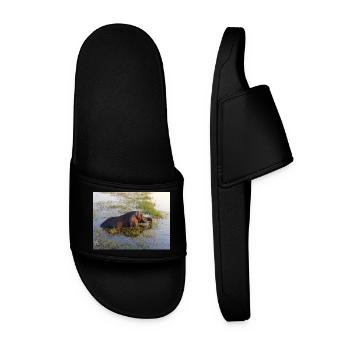 elephant at the water in Namibia Africa - Men’s Pool Sliders - black - Front