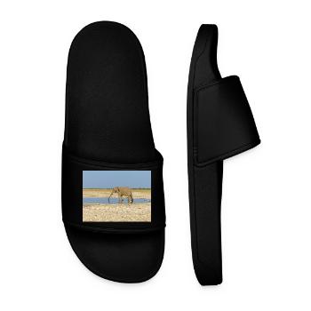 elephant and Landscape in a Etosha National Park - Men’s Pool Sliders - black - Front