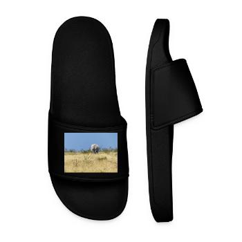 elephant and Landscape in a Etosha National Park - Men’s Pool Sliders - black - Front