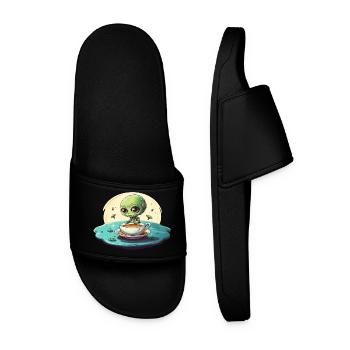 Green Alien Coffee Coffee Drinker - Men’s Pool Sliders - black - Front
