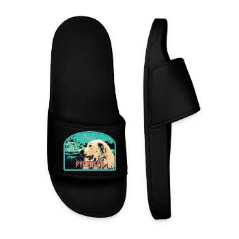 Pyrenees Shepherd Dog Patch: Mountain Companion - Men’s Pool Sliders - black - Front