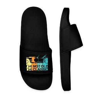 funny sayings old classic car classic car logo - Men’s Pool Sliders - black - Front
