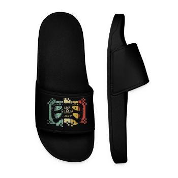 sim racer retro steering wheel used simracing gamer Logo - Men’s Pool Sliders - black - Front