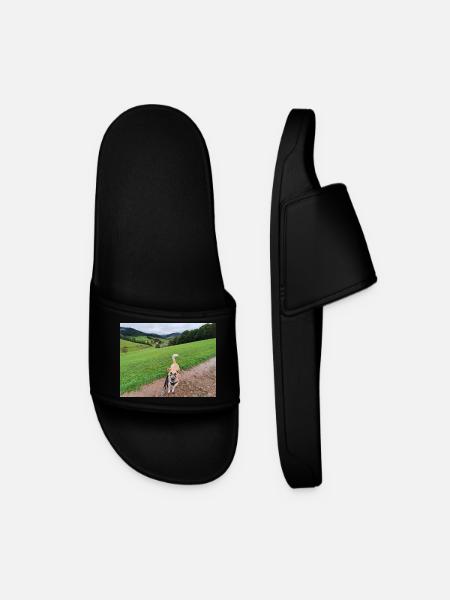 Awesome view with dog - Men’s Pool Sliders - black