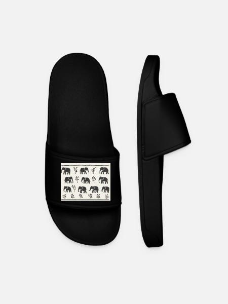 Yoruba Elephants (with white background) - Men’s Pool Sliders - black