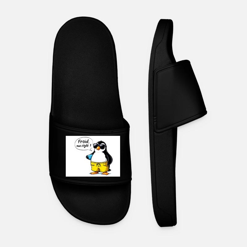 Stylish penguin sleeve with glasses - Men’s Pool Sliders - black