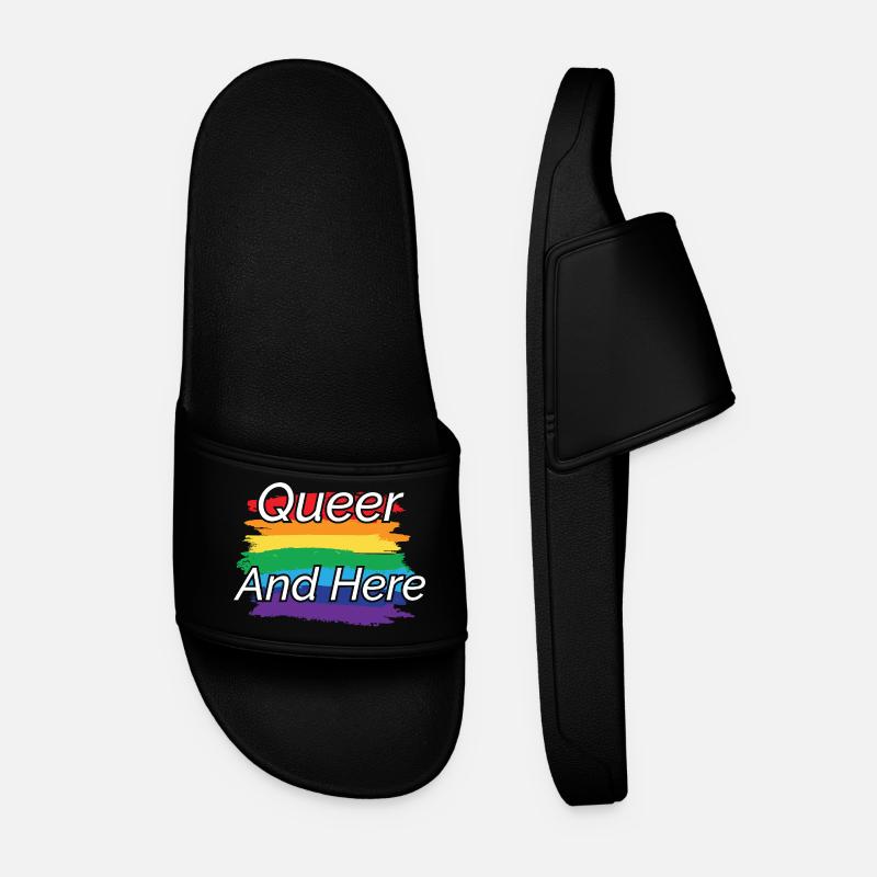 Queer Pride Rainbow Design - Men’s Pool Sliders - black