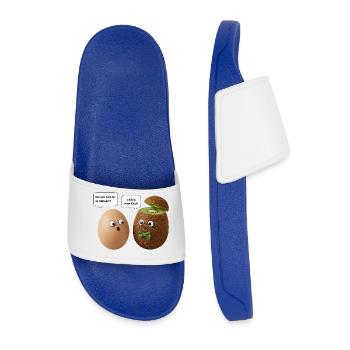 Kiwi and Egg Comedy Design - Men’s Pool Sliders - royal blue - Front