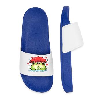 Cuddly frog with red umbrella - Men’s Pool Sliders - royal blue - Front
