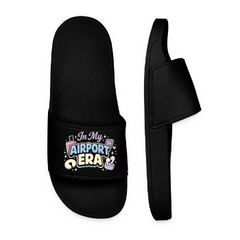 Travel anxiety humor, airport chaos, flying is - Men’s Pool Sliders - black - Front