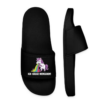 Funny Unicorn I Hate People Rainbow - Men’s Pool Sliders - black - Front