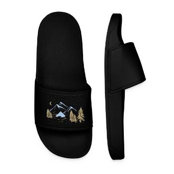 Night Mountain Camping Scene - Men’s Pool Sliders - black - Front