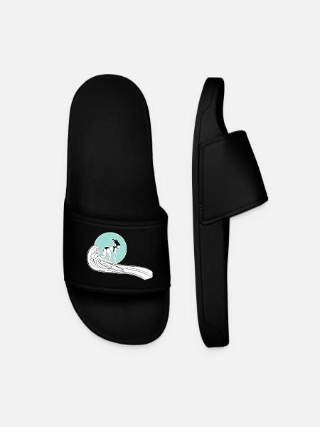 Surfer Girl Shirt with Illustration - Men’s Pool Sliders - black