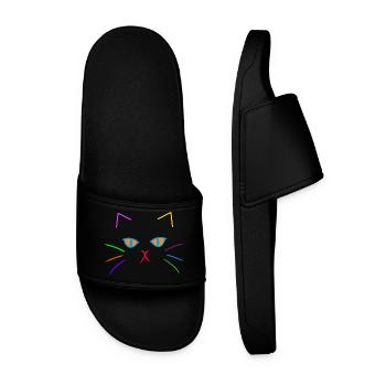 Colorful Cats Face Cat Kitten - Men’s Pool Sliders - black - Front