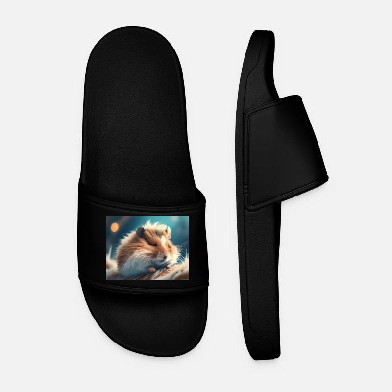 Cute animals doing hibernation – hamster - Men’s Pool Sliders - black