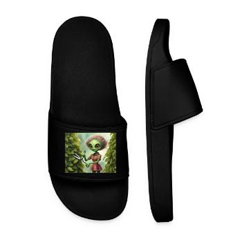 mignon petit vert rétro extraterrestre jardin de travail - Claquettes Homme - noir - Devant
