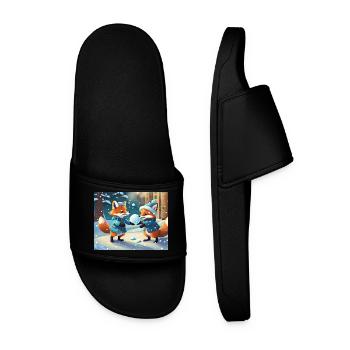 mignon petit renard démon vie quotidienne - jouer à la neige - Claquettes Homme - noir - Devant