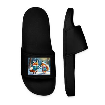 mignon petit renard démon vie quotidienne - jouer à la neige - Claquettes Homme - noir - Devant