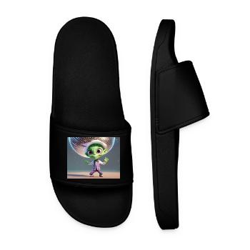 niedliche kleine grüne retro vintage alien tanzen - Männer Badelatschen - Schwarz - Vorne
