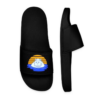 Hippopotamus Swimming Water Sun Cute Comic Cartoon - Men’s Pool Sliders - black - Front