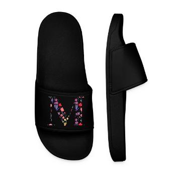 Personalisierter Blumenbuchstabe M - Geschenkidee - Männer Badelatschen - Schwarz - Vorne