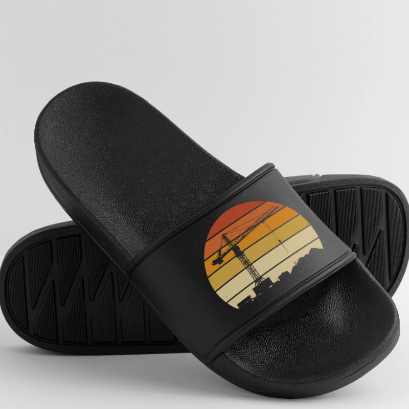 Crane Operator Retro Design – Construction Site & Construction Crane Men’s Pool Sliders
