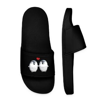 Penguins in Love - Penguin - Bird - Love - Heart - Men’s Pool Sliders - black - Front