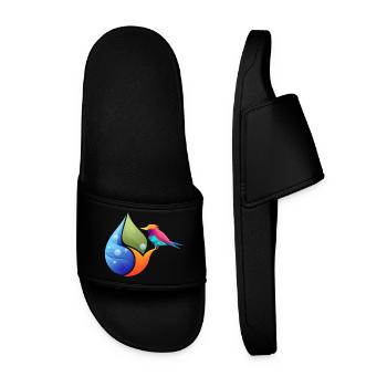 Geometric Hummingbird Over Color Sheet - Men’s Pool Sliders - black - Front