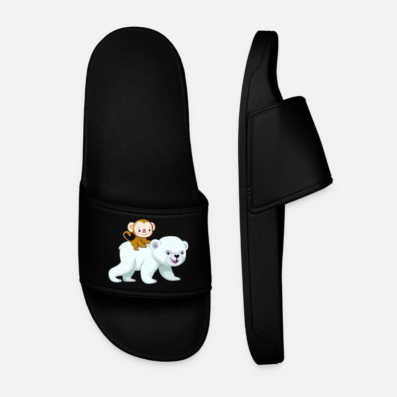 Chimpanzee rides polar bear, adventurous - Men’s Pool Sliders - black