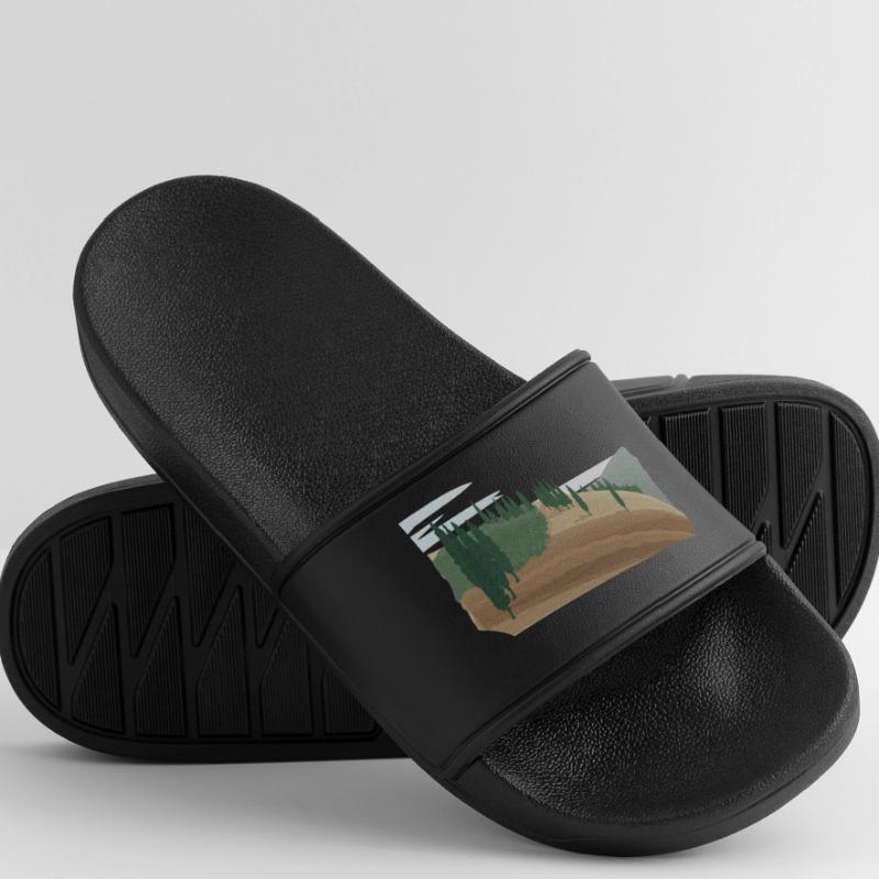 Pine forest hilly landscape with structure (modific.) Men’s Pool Sliders