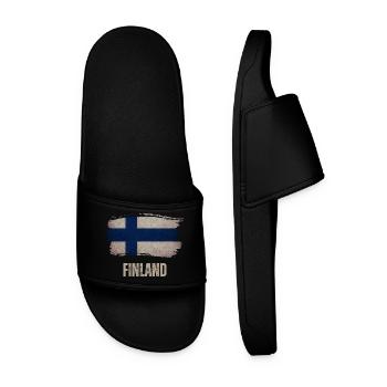 Vintage Finland, Finland flag - Men’s Pool Sliders - black - Front
