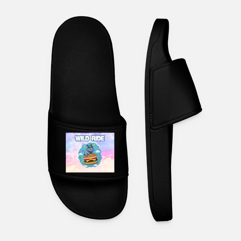 Wild Ride Hippo Burger Patch - Men’s Pool Sliders - black